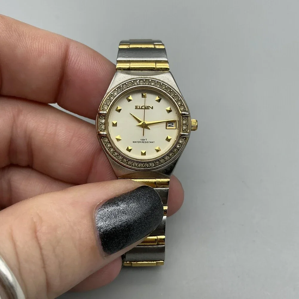 Elgin Womens Watch 24mm Cream Dial Two Tone Expansion Date New Battery